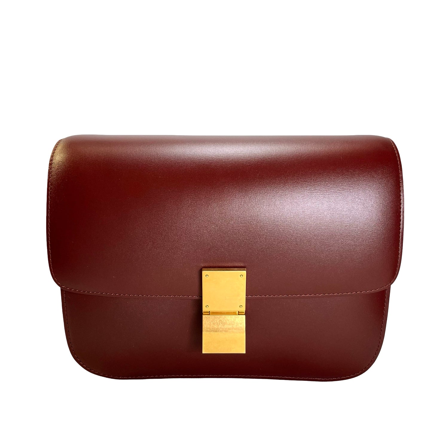 Used CELINE Solid Classic Box Bag Shoulder Bag Burgundy GHW