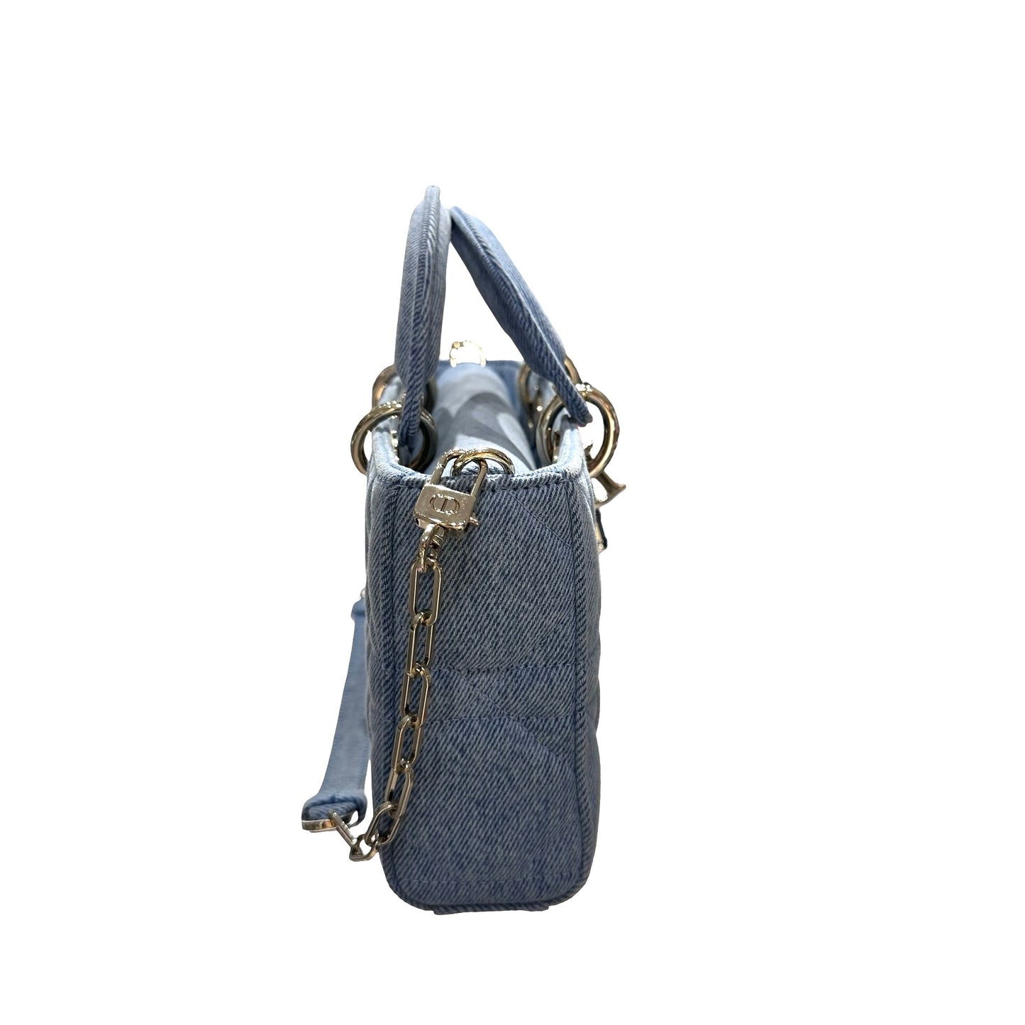 Used DIOR Denim Cannage D-Joy Medium Two Way Shoulder Bag Light Blue