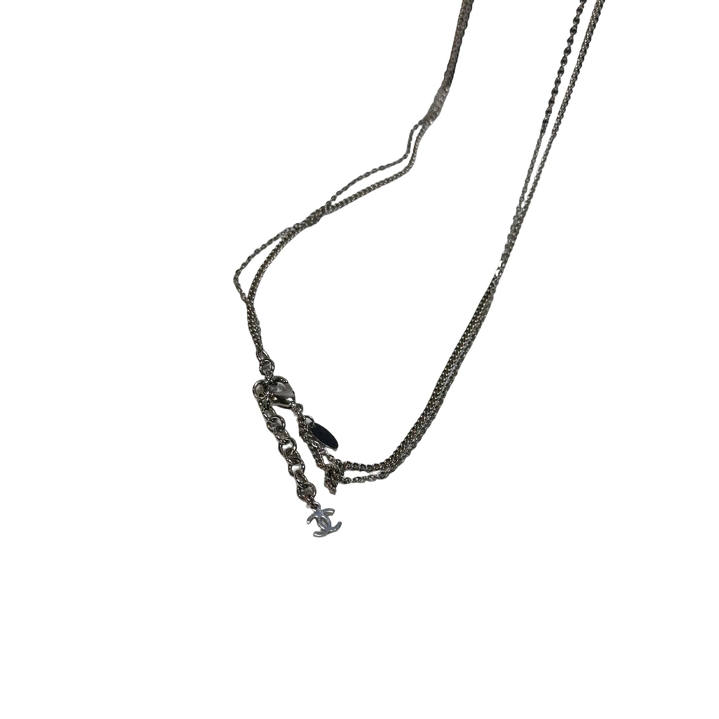 Used CHANEL Black Round Pendant Necklace with Silver CC Logos Necklace Black Silver