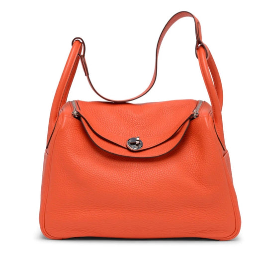 Used HERMES Leather Togo Lindy Handbag Orange