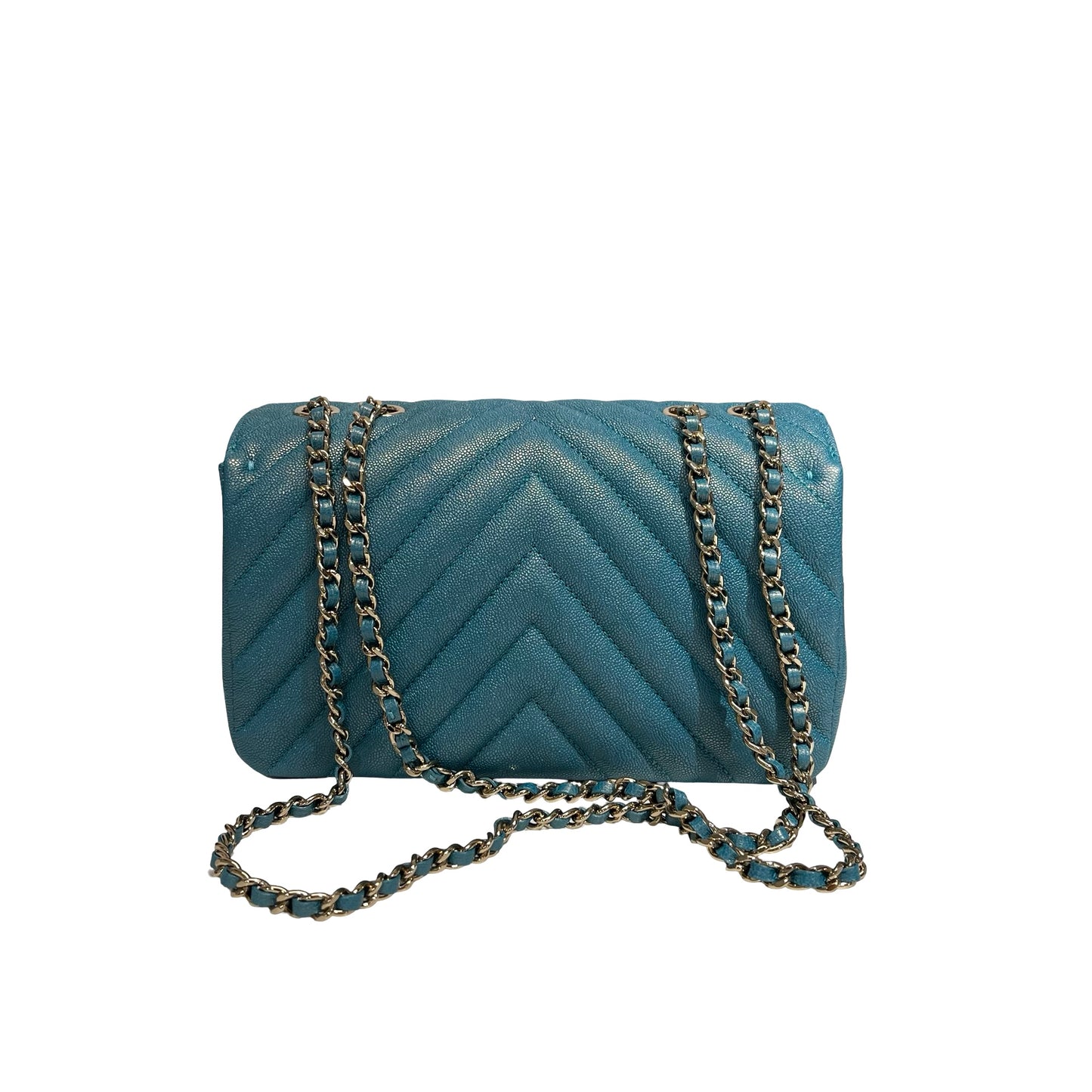 Used CHANEL Chevron Statement Flap Chain Shoulder Pearl Green GHW Chain Shoulder Bag