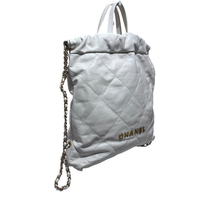 Used CHANEL Calfskin Medium 22 Backpack Backpack White