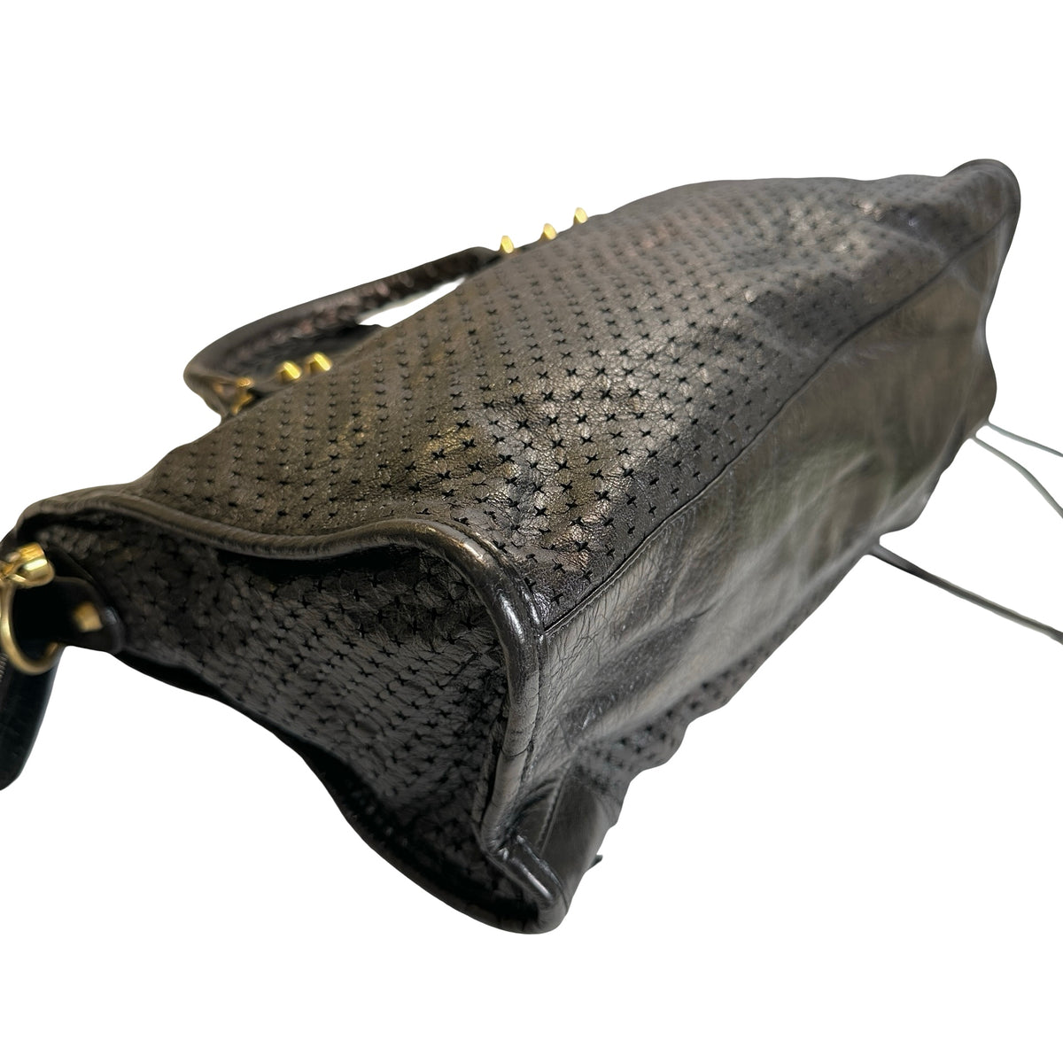 Used BALENCIAGA Leather Perforated City Handbag Black