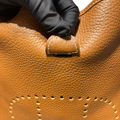 Used HERMÈS Clemence leather Evelyne Shoulder Bag Brown PHW