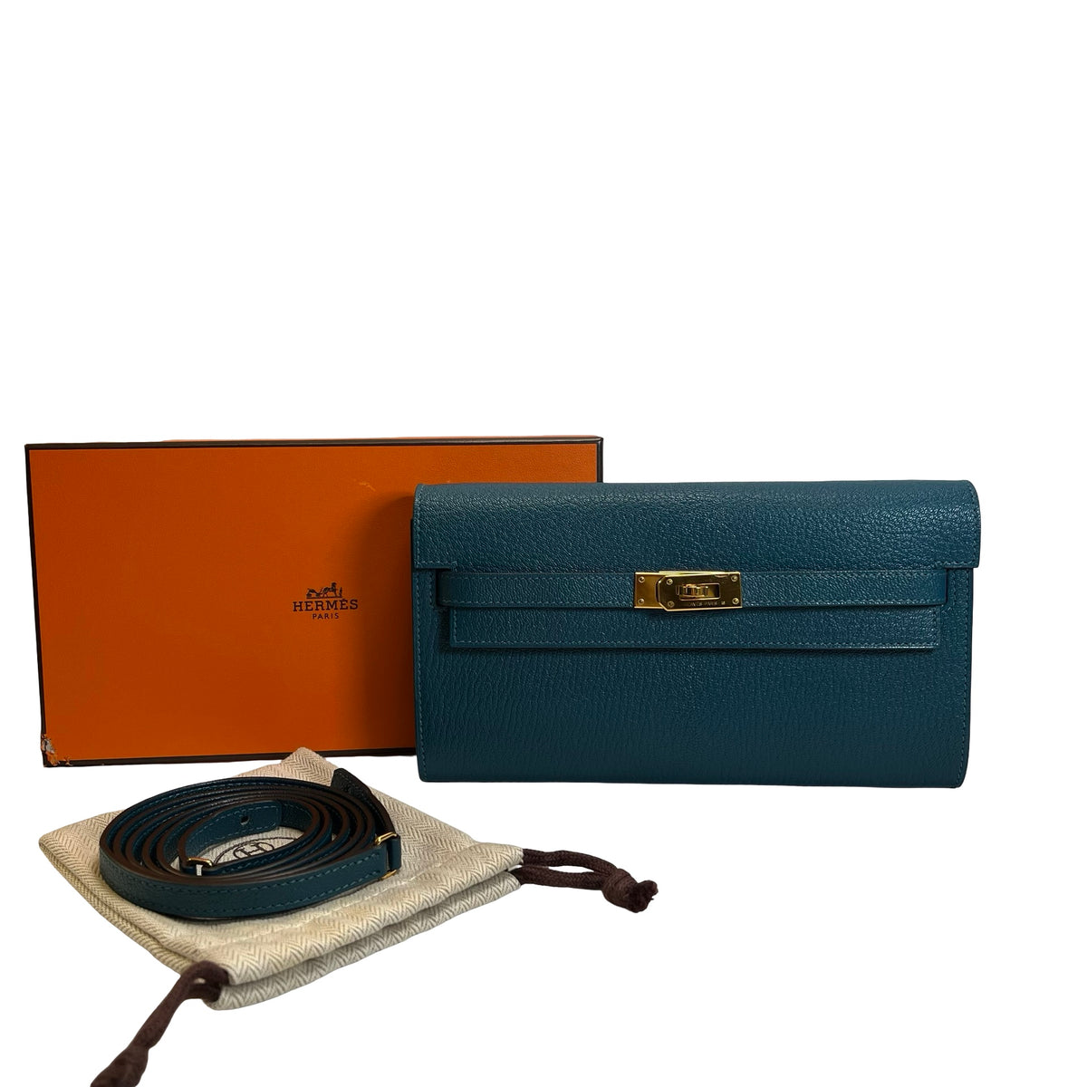 Used HERMES KELLY TO GO Crossbody Bag Green GHW