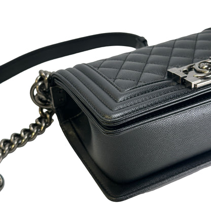 Used CHANEL Quilted Caviar Boy Chain Shoulder Bag Black
