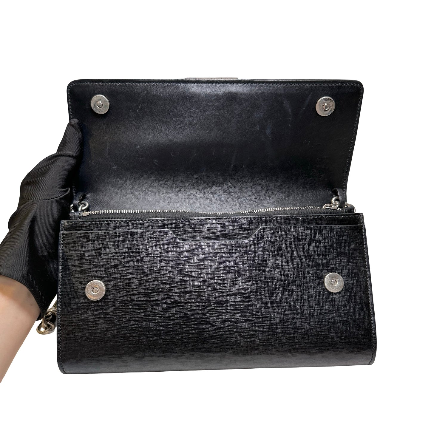 Used OFF WHITE Leather Chain-strap binder wallet Wallet Black White PHW