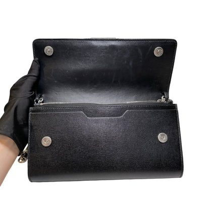 Used OFF WHITE Leather Chain-strap binder wallet Wallet Black White PHW