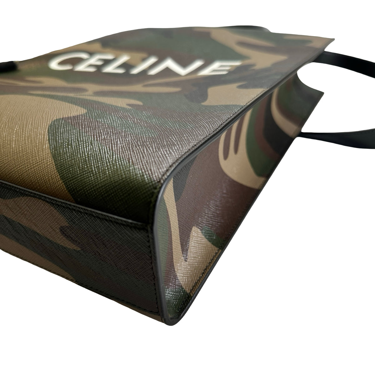 Used CELINE Camouflage Vertical Cabas Tote Bag Green Brown Khaki White