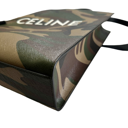 Used CELINE Camouflage Vertical Cabas Tote Bag Green Brown Khaki White