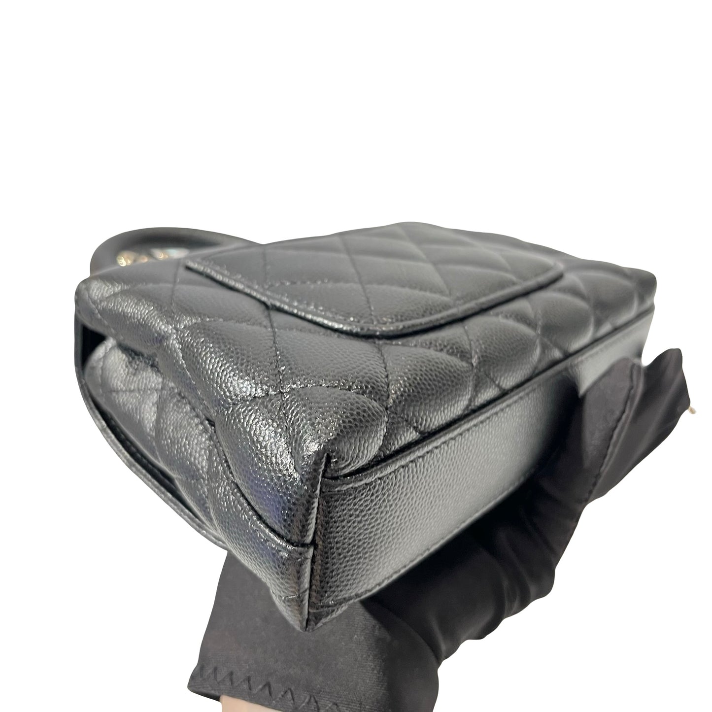 Used CHANEL Calfskin Leather Nano Coco Handle Shoulder Bag Black GHW