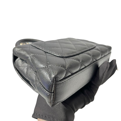 Used CHANEL Calfskin Leather Nano Coco Handle Shoulder Bag Black GHW