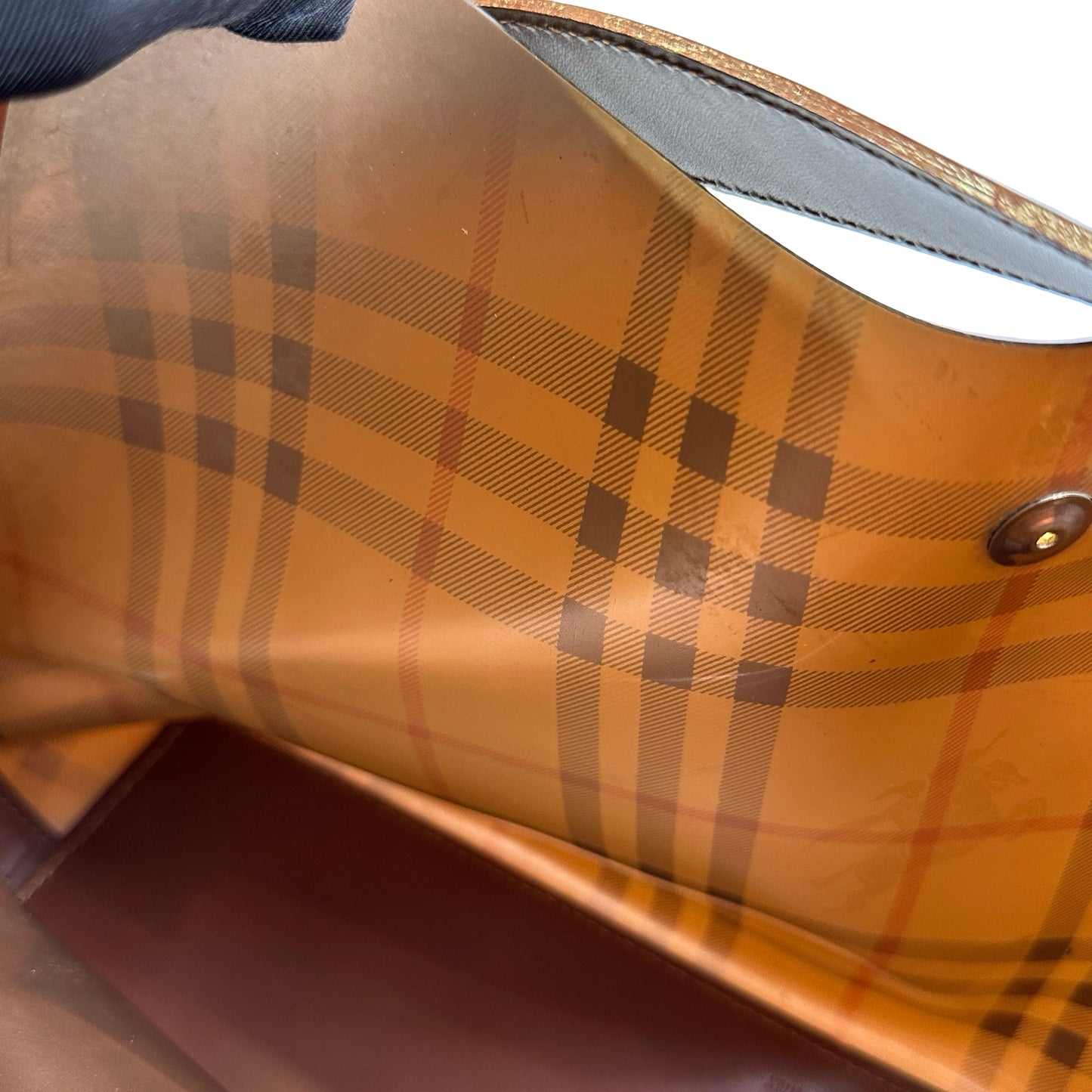 Used BURBERRY Check PVC Tote Handbag Brown