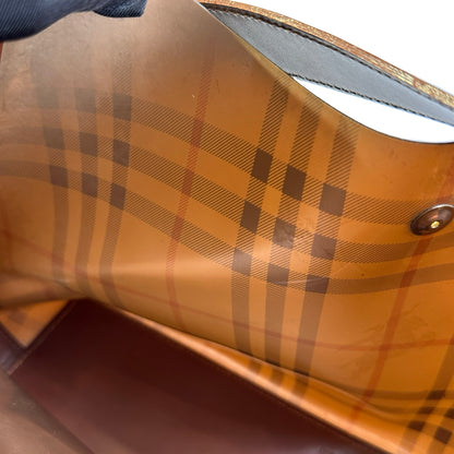 Used BURBERRY Check PVC Tote Handbag Brown