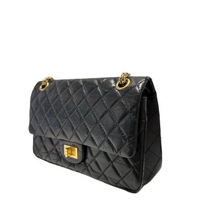 Used CHANEL Quilted Aged Calfskin 2.55 Small Chain Shoulder Bag Black Gold