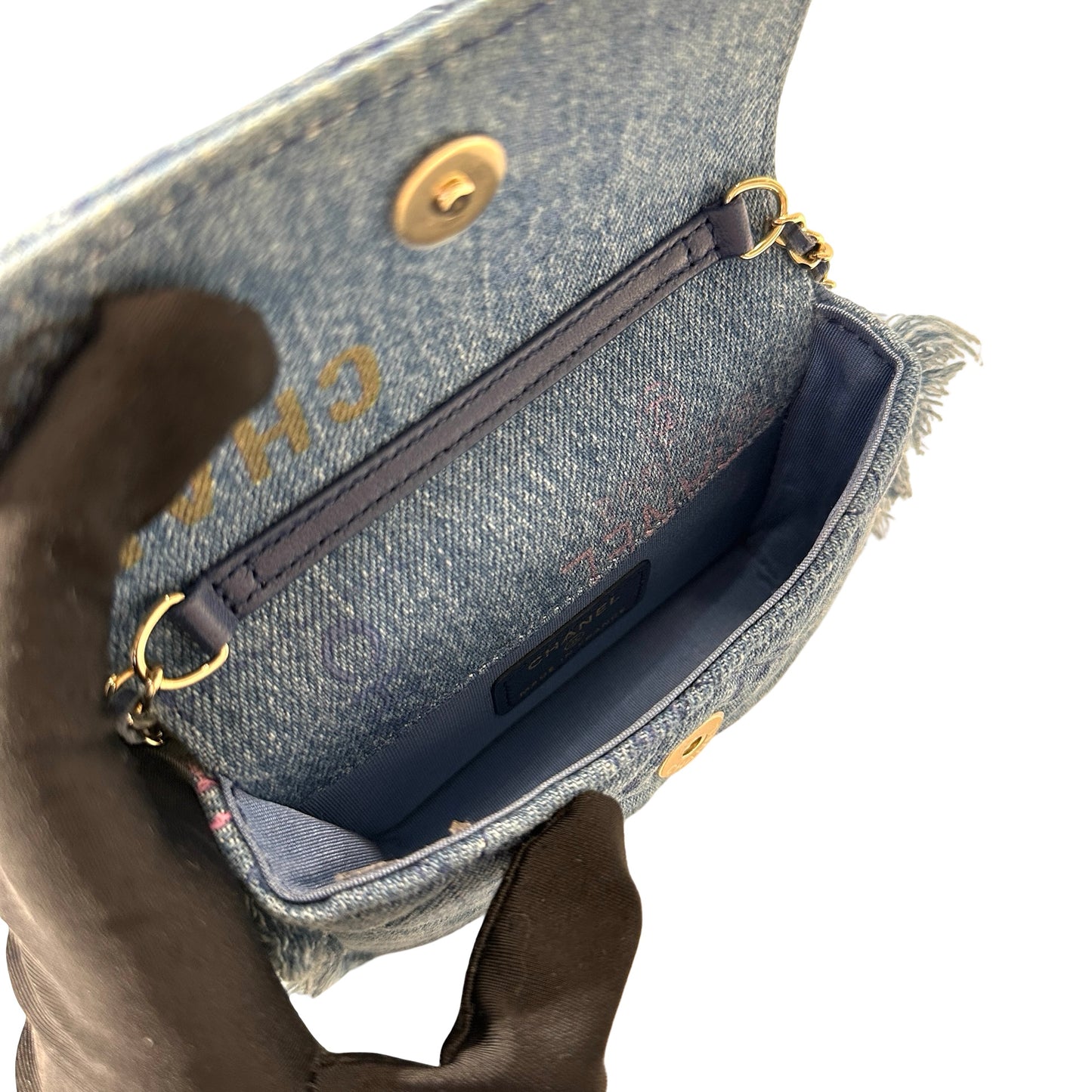 Used CHANEL Cross Body Bag Denim blue GHW