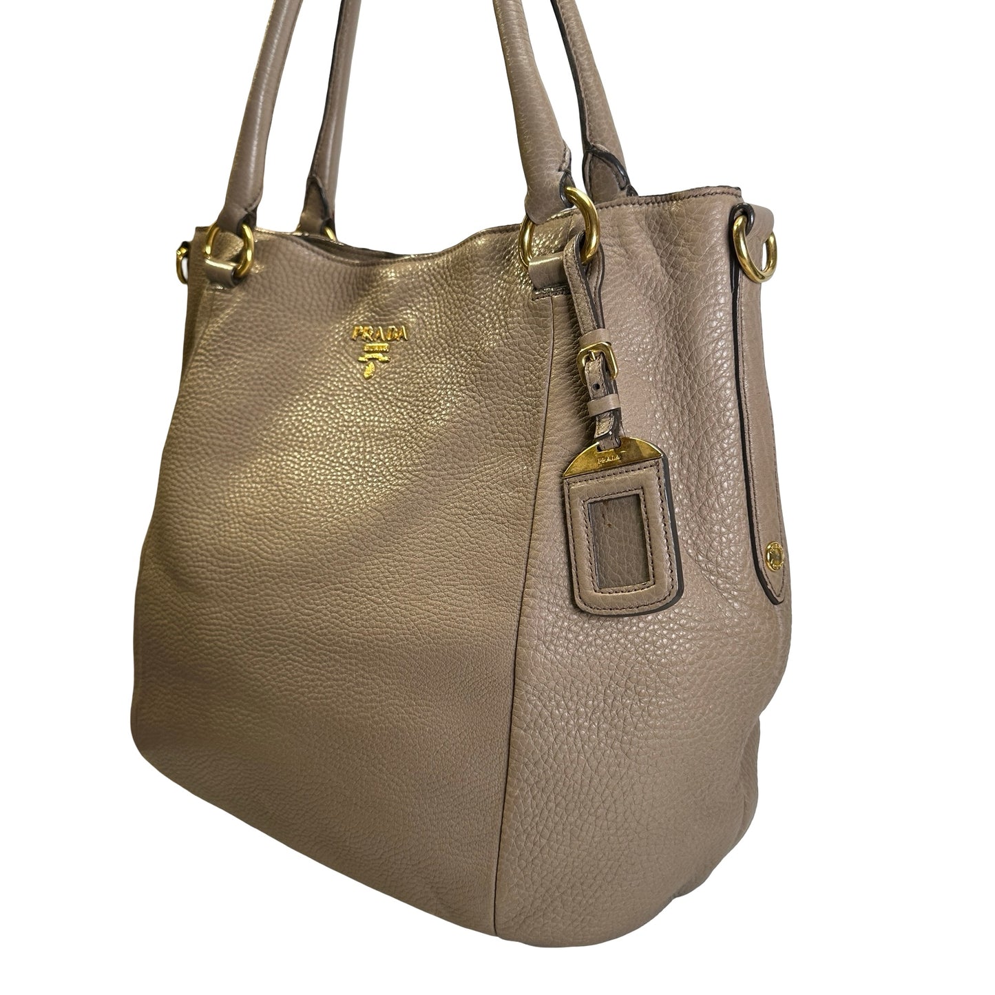 Used PRADA Vitello Phenix Leather Vitello Phenix Shopping Tote Handbag Argilla Grey Taupe
