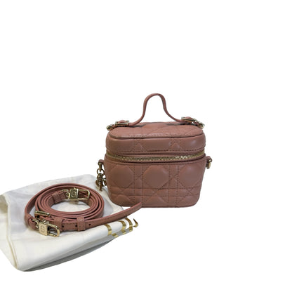 Used DIOR Cannage Cannage Vanity case Pink，GHW