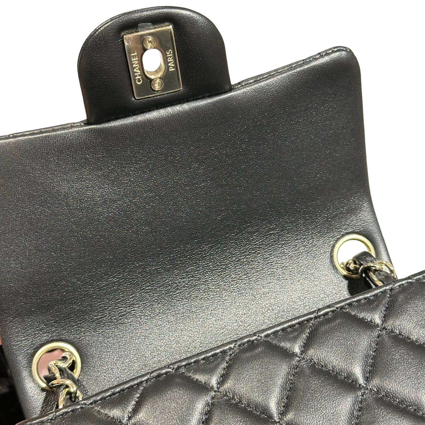 New Chanel Lambskin Leather Mini flap 17cm Cross Body Bag Black GHW