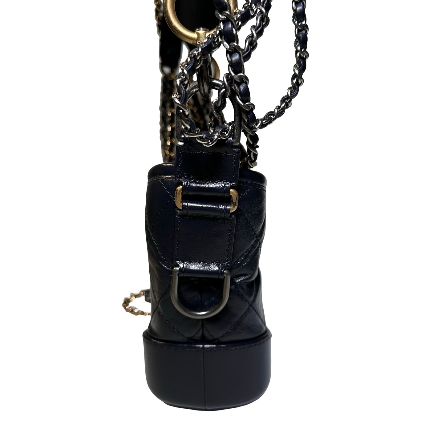 Used CHANEL Calfskin Leather Chain Shoulder Bag Navy Blue GHW PHW