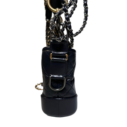Used CHANEL Calfskin Leather Chain Shoulder Bag Navy Blue GHW PHW
