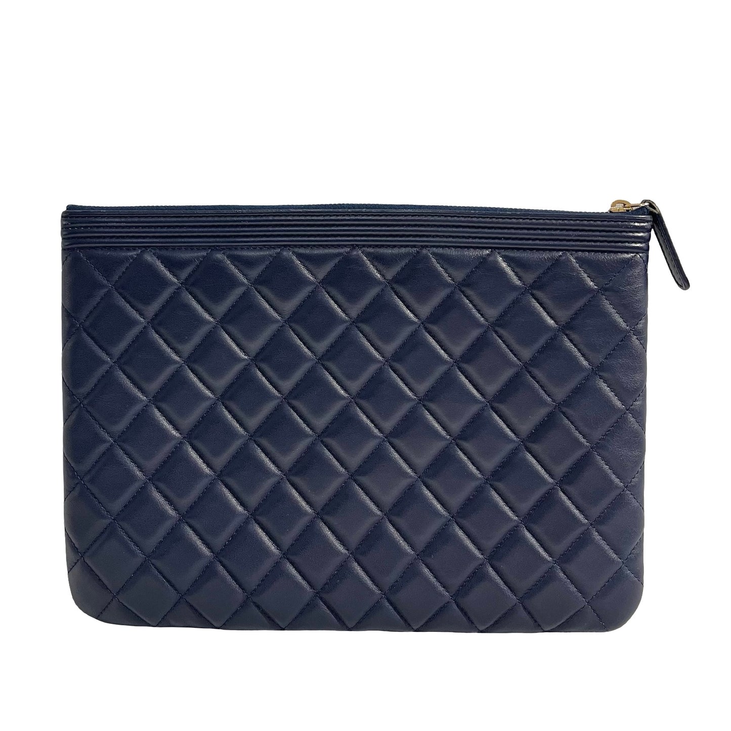 Used CHANEL Quilted Leather Boy Chanel Pouch Pouch Navy
