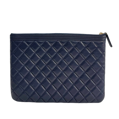 Used CHANEL Quilted Leather Boy Chanel Pouch Pouch Navy