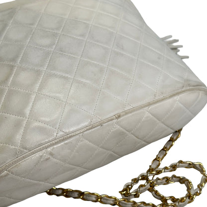 Used CHANEL Quilted Leather Quilted Flap Bag Handbags White GHW