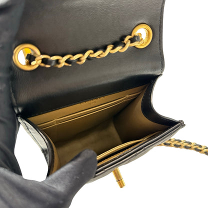 Used Chanel Lambskin Leather Phone with gold ball Cross Body Bag Black GHW
