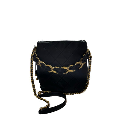 Used CHANEL Lambskin Leather Bucket Bag Black GHW