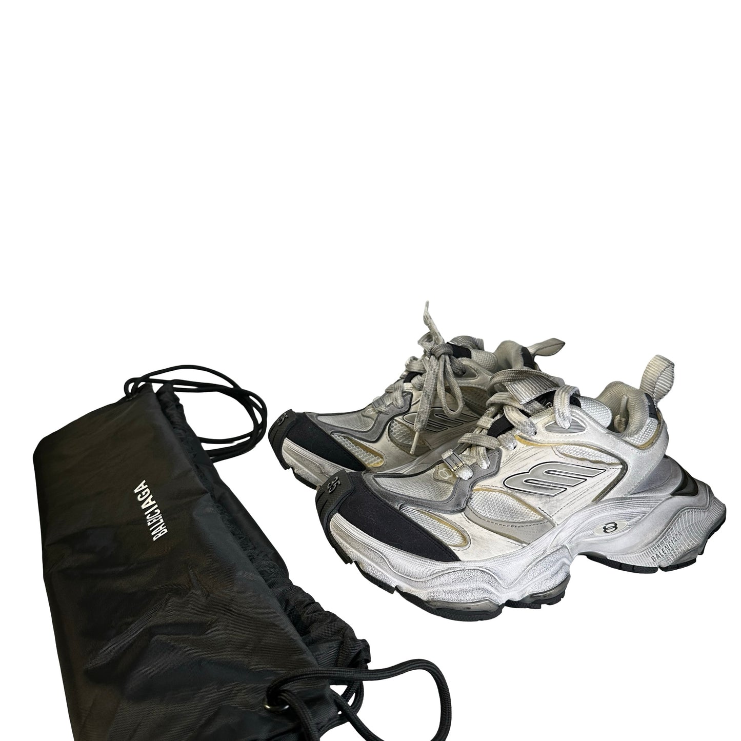 Used BALENCIAGA Mesh Nylon Runner Sneakers White Black Silver