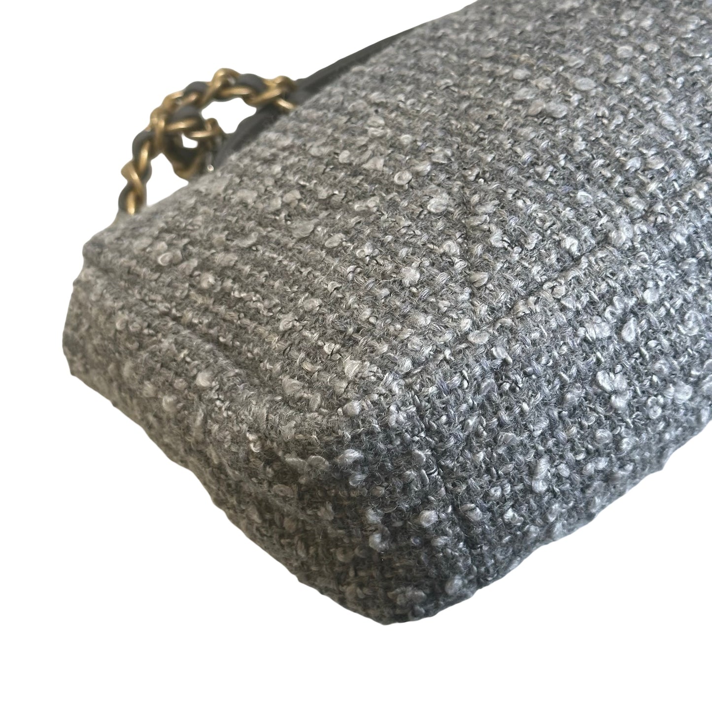 Used CHANEL Tweed Chanel 19 Chain Shoulder Bag Grey，GHW