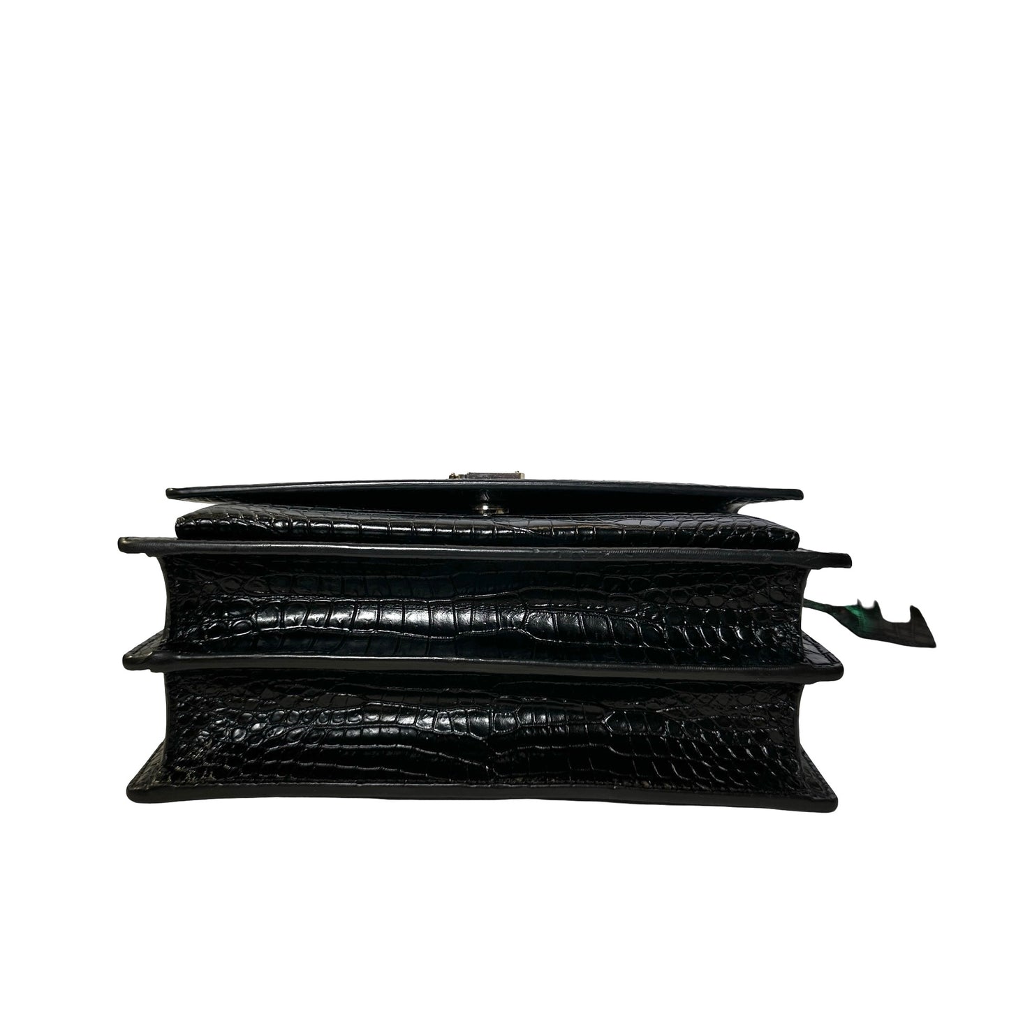 SAINT LAURENT Crocodile Embossed Leather Sunset Chain Shoulder Bag Black PHW