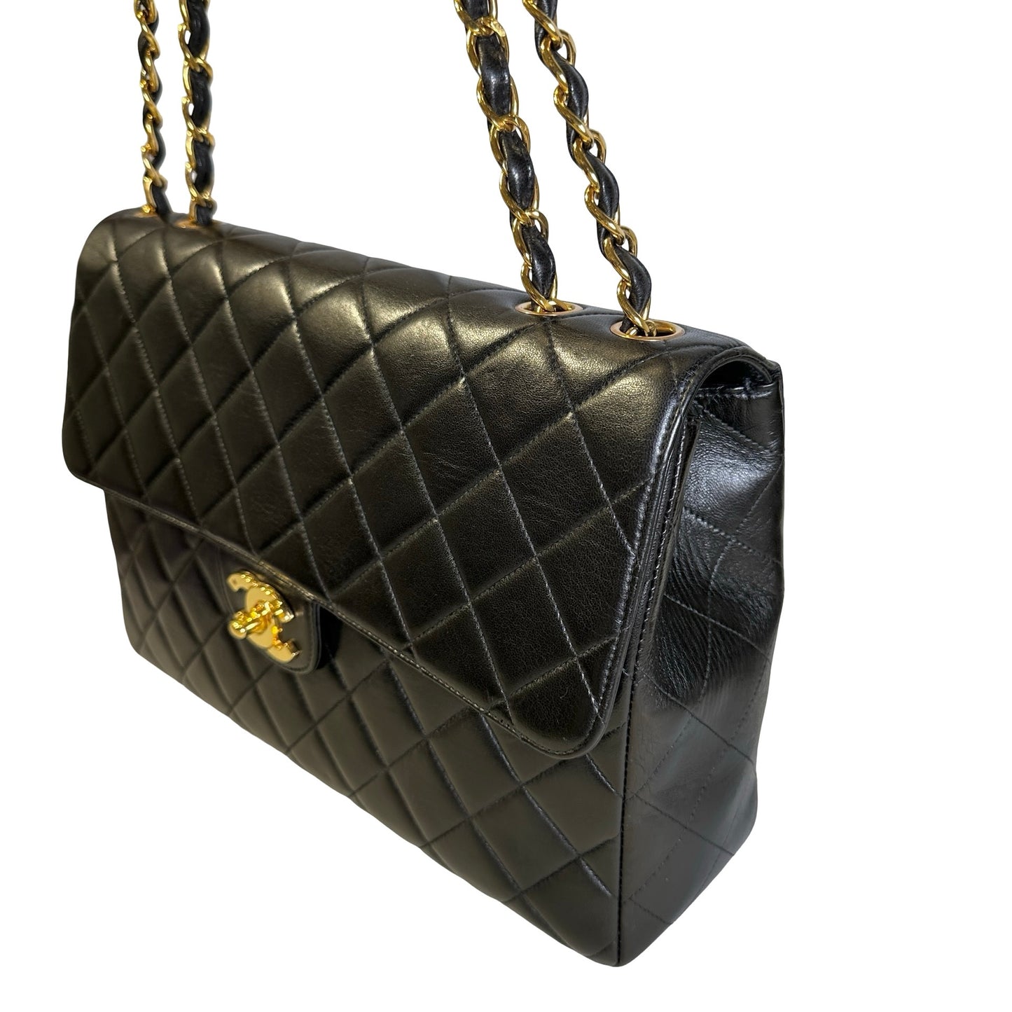 Used CHANEL Quilted Lambskin Vintage Classic Flap Chain Shoulder Bag Black Gold