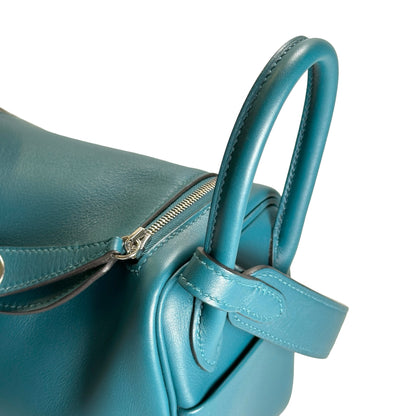 Used HERMES Leather Lindy Handbag Green
