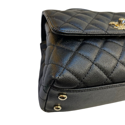 Used CHANEL Calfskin Leather Coco Handle small Handbag Black PHW