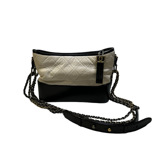 Used CHANEL Quilted Calfskin Gabrielle Hobo Bag White Black