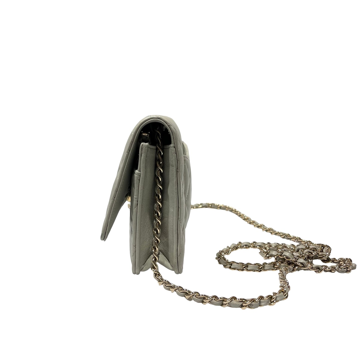 Used CHANEL Lambskin WOC Cross Body Bag Gray GHW