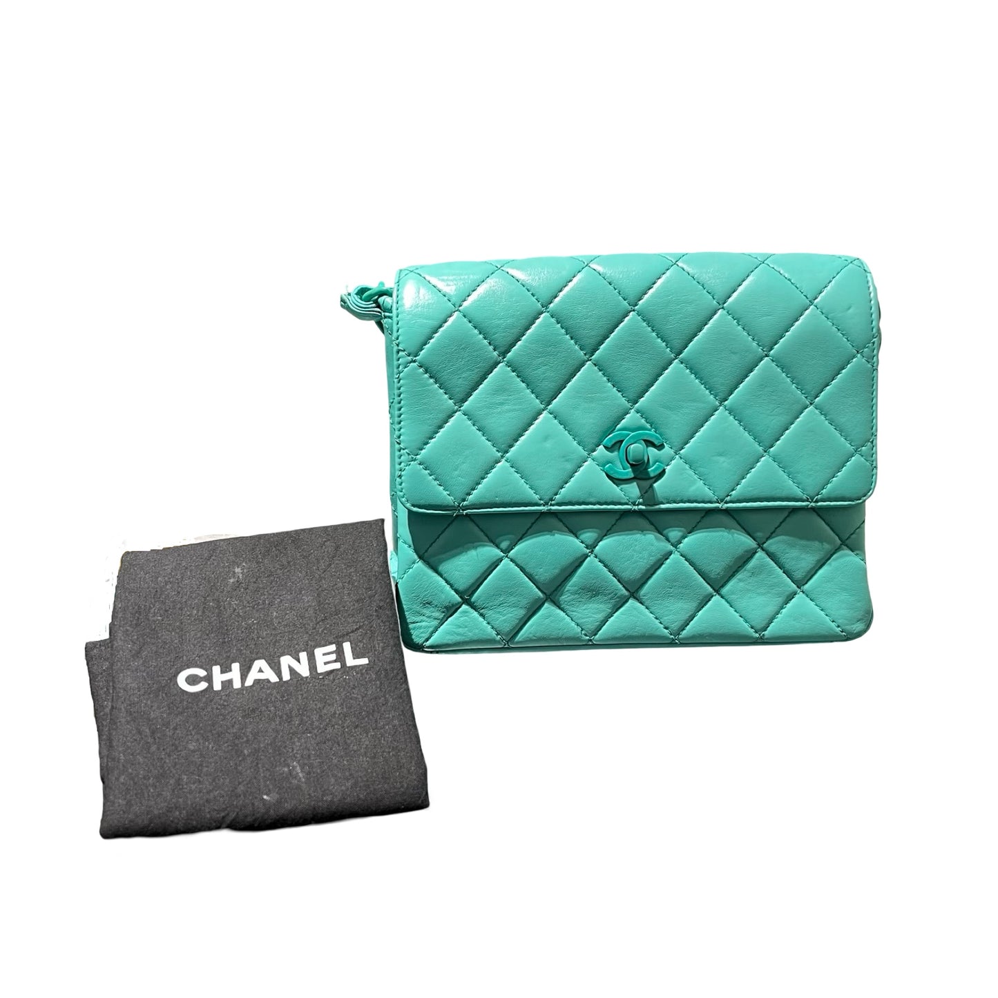 Used CHANEL Vintage flag Flat bag Green GHW