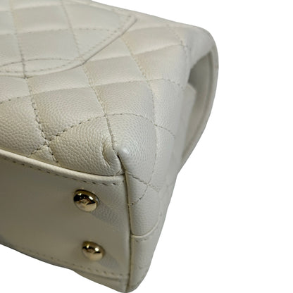 Used CHANEL Quilted Caviar Coco Handle Handbag White GHW