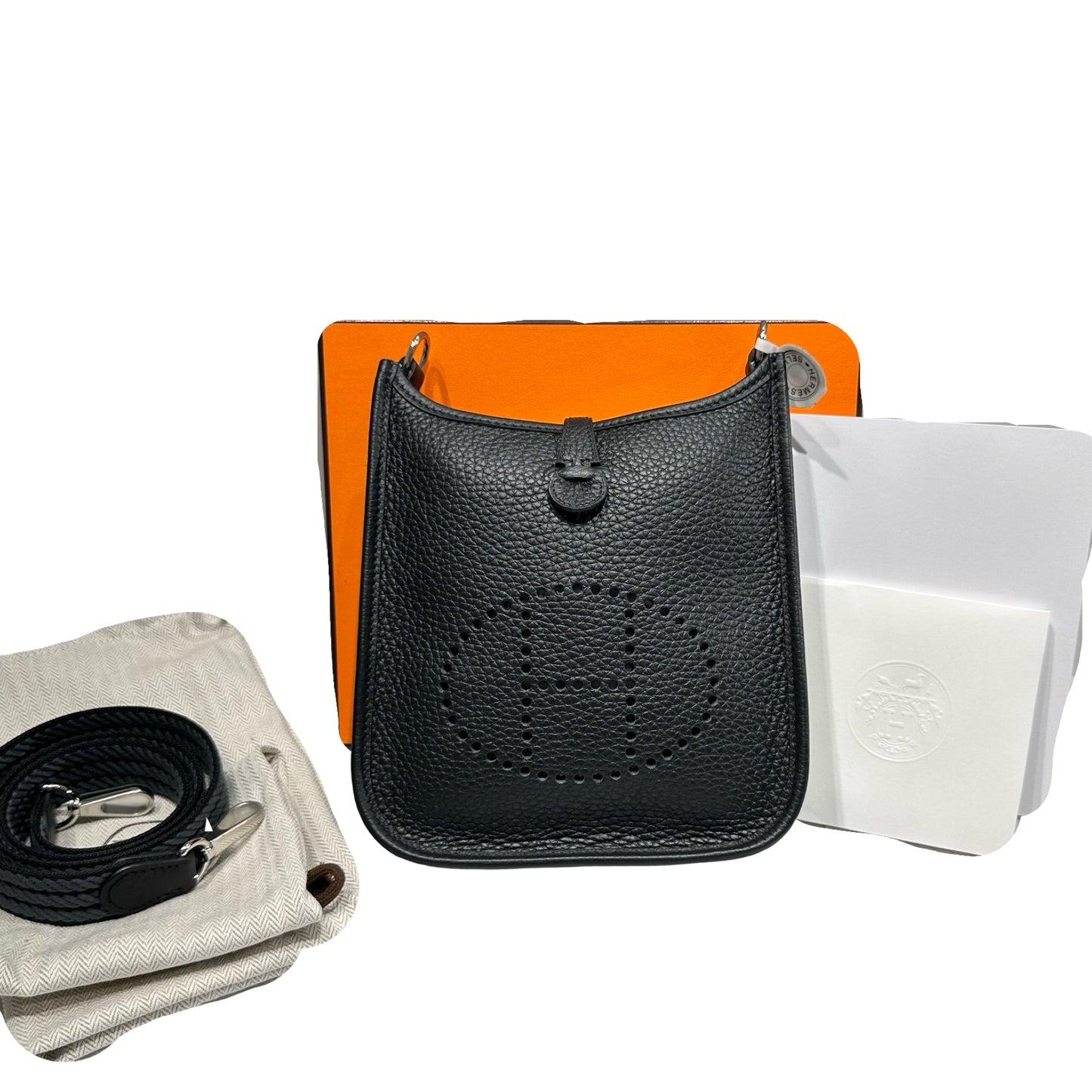 New HERMÈS MINI EVELYNE Cross Body Bag Black PHW