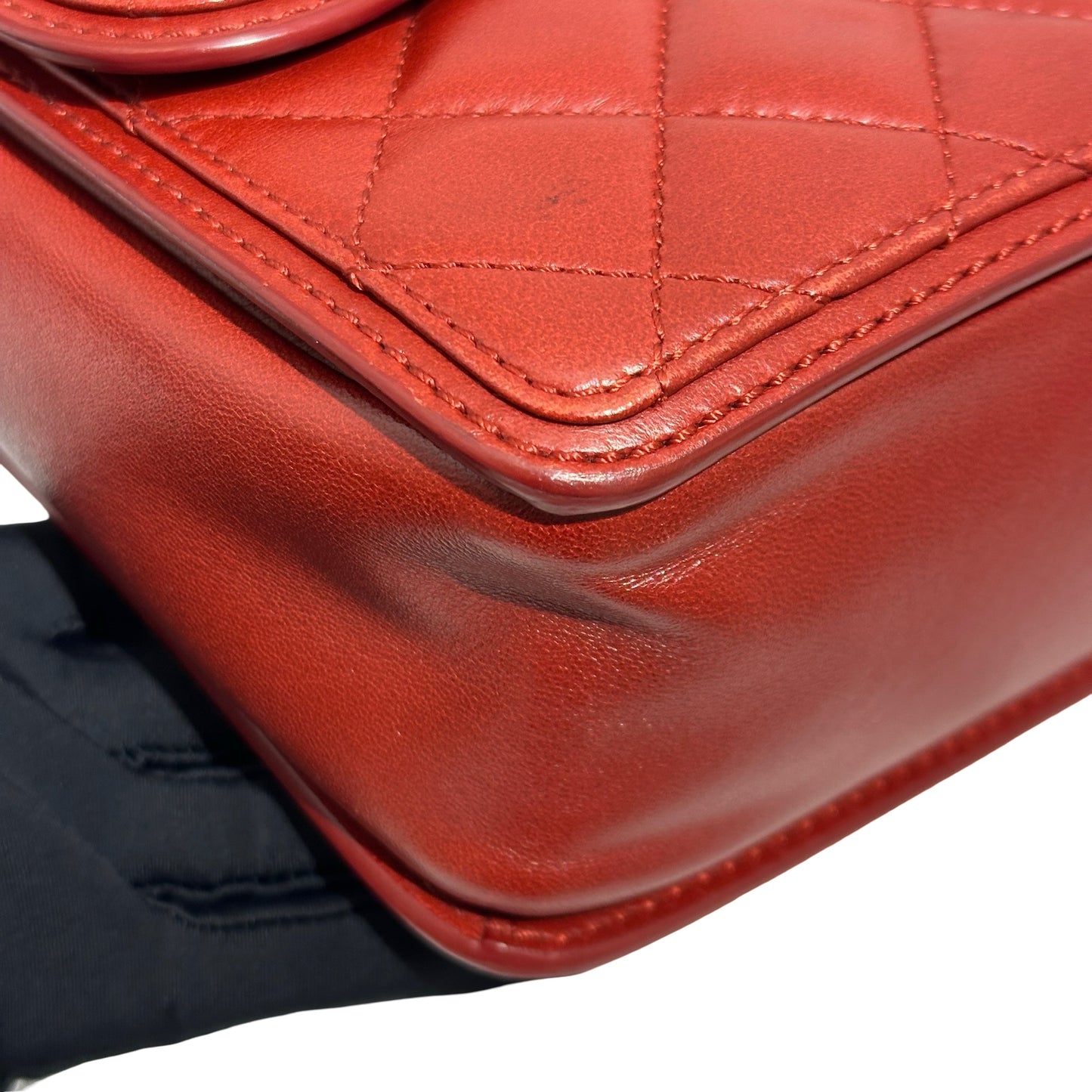 Used CHANEL Lambskin Large Citizen Zip Double Flap Bag Chain Shoulder Bag Red PHW