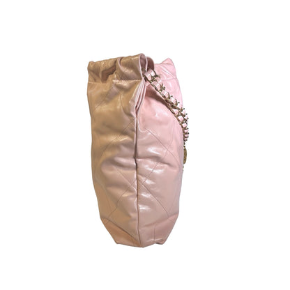 Used CHANEL Calfskin Leather 22 Medium Shoulder Bag Pink GHW
