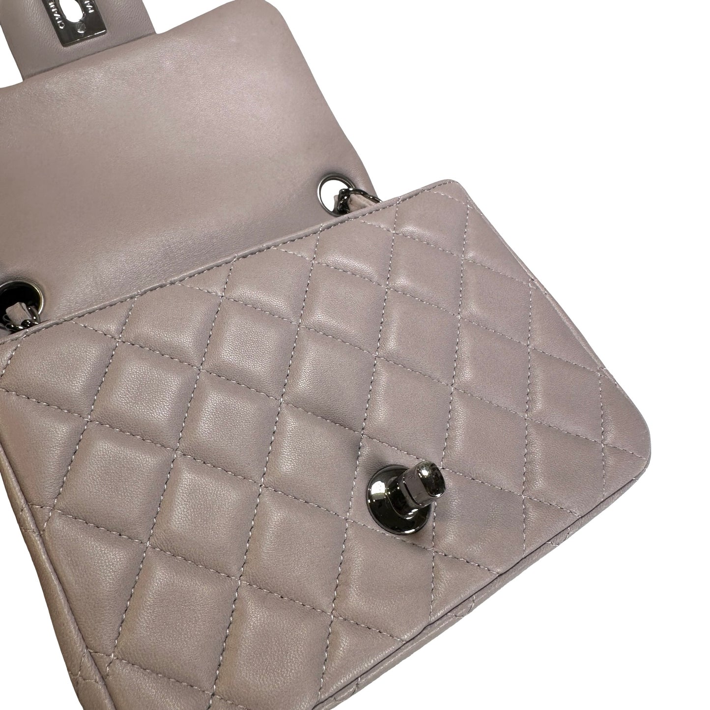 Used CHANEL Lambskin Classic Flap Bag Cross body bag Grey PHW