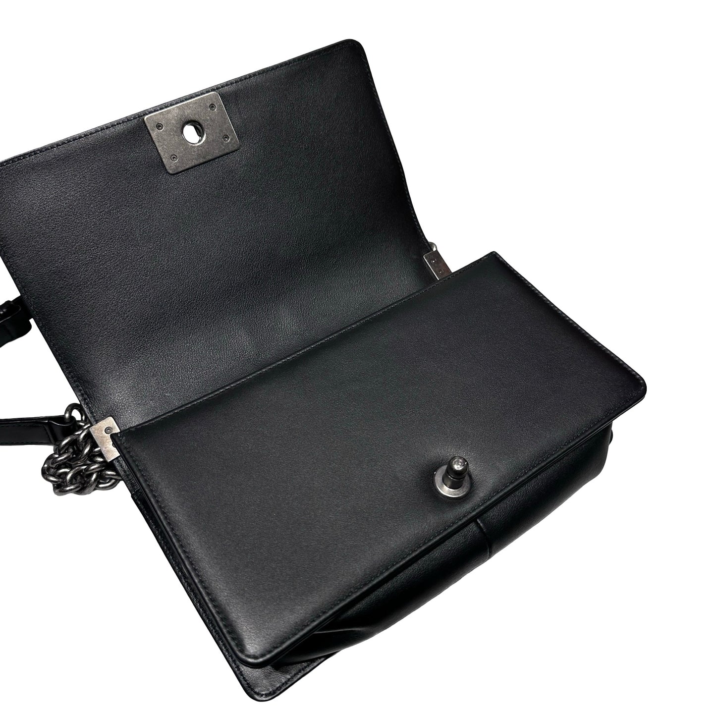 Used Chanel Boy 25cm Chain Shoulder Bag Black PHW