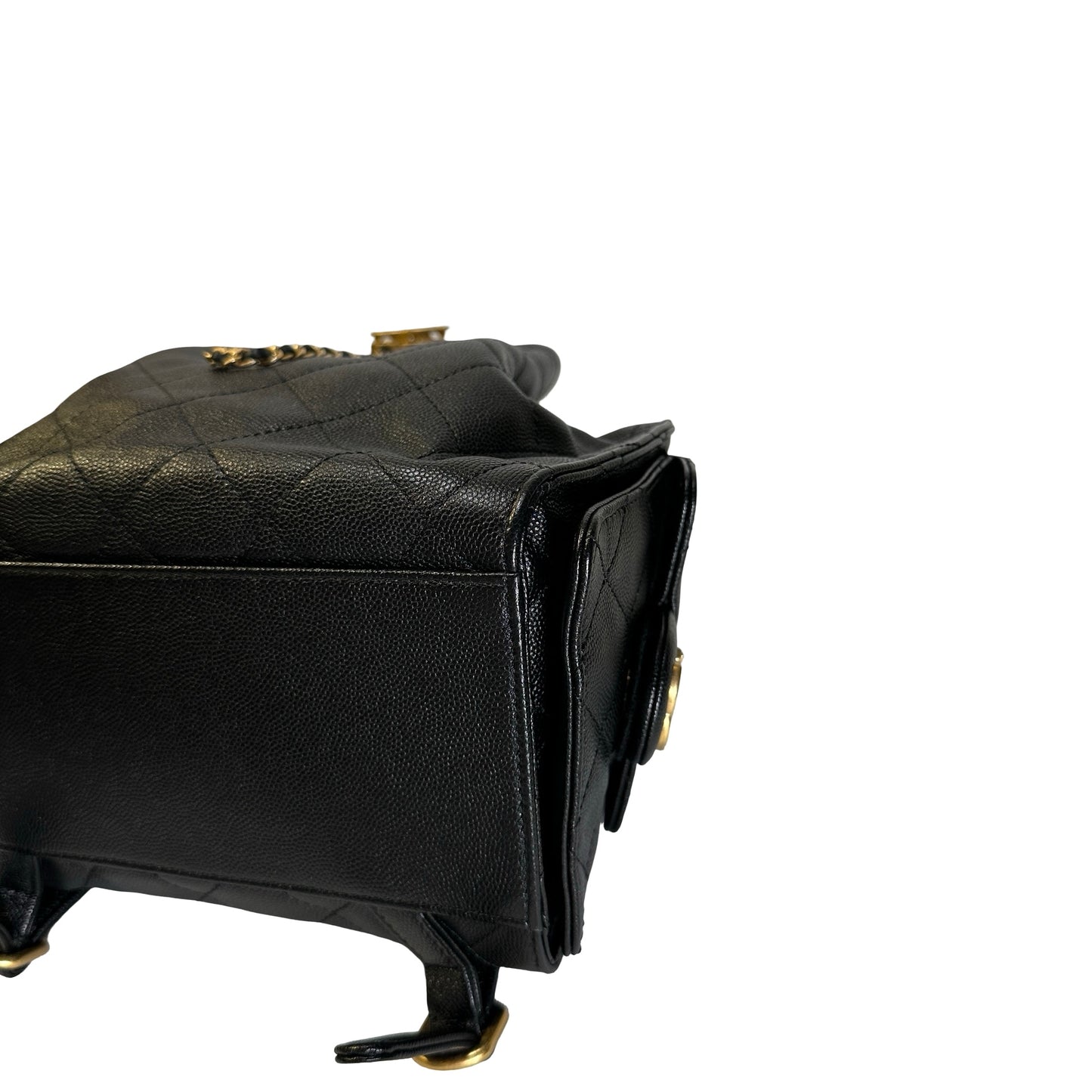 Used CHANEL Caviar Quilted 25 Backpack Backpack Black Gold