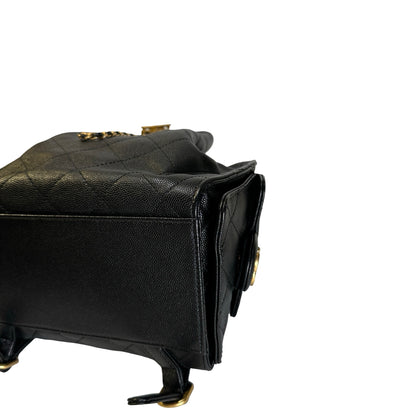 Used CHANEL Caviar Quilted 25 Backpack Backpack Black Gold