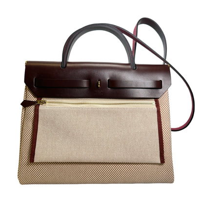 Brand New HERMES Canvas Leather Herbag 31 Handbag Beige Brown