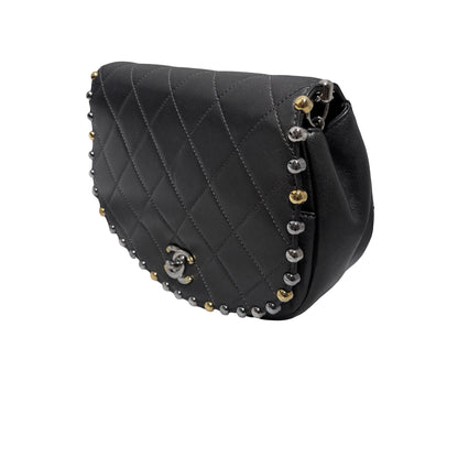 Used CHANEL Metallic Bubble Flap Bag Cross body bag Dark Grey