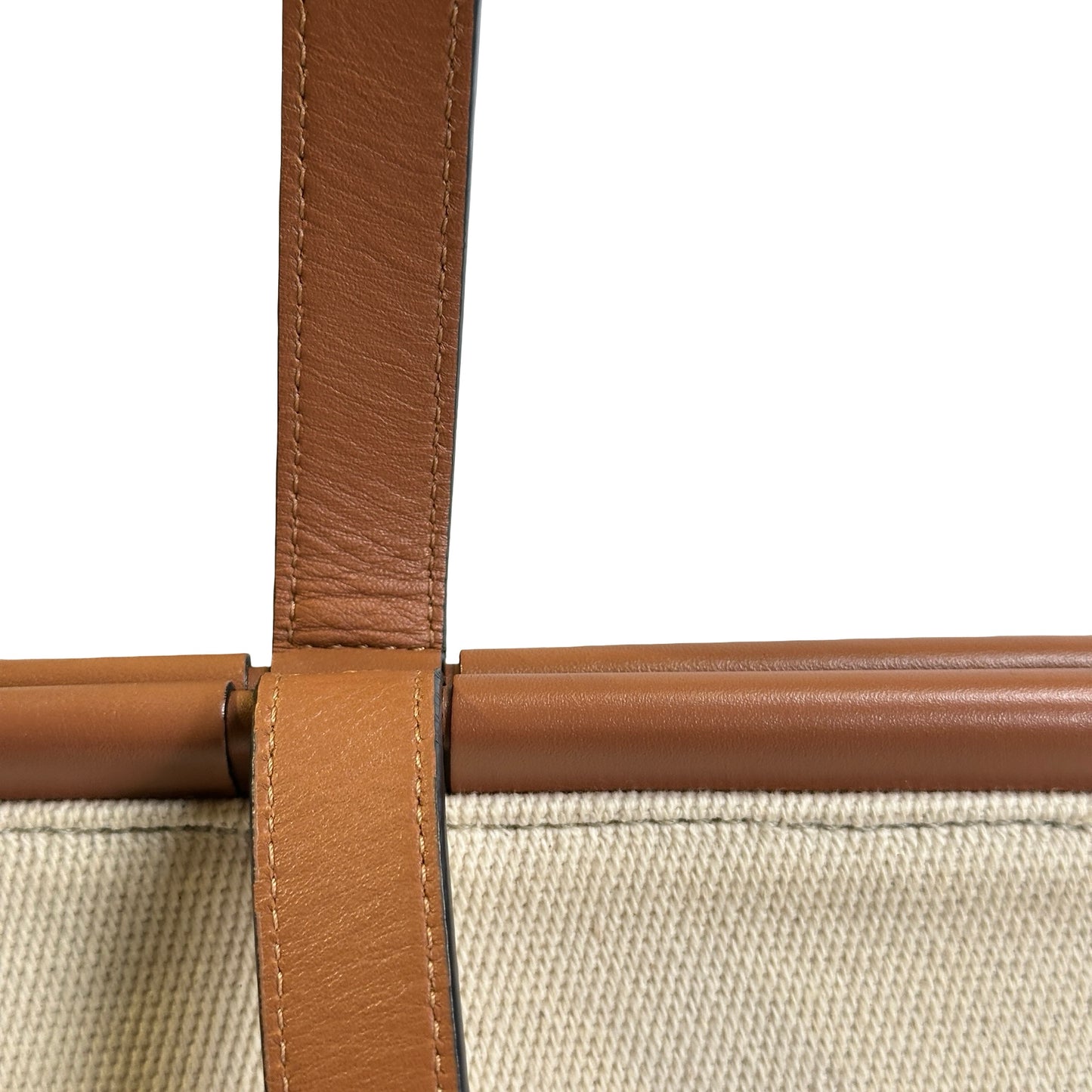 Used LOEWE Canvas Calfskin Cushion Tote Bag Ecru Tan